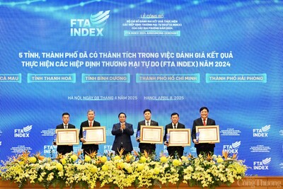 Nhân dịp này, Thủ tướng Chính phủ tặng Bằng khen cho các địa phương vì có thành tích trong việc đánh giá kết quả thực hiện các Hiệp định thương mại tự do (FTA Index) năm 2024. Các địa phương này bao gồm: Cà Mau, Thanh Hóa, Bình Dương, Thành phố Hồ Chí Minh và Thành phố Hải Phòng