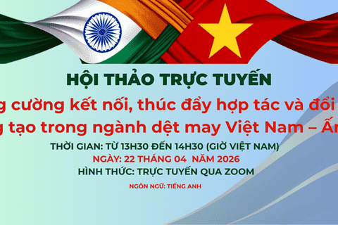 Mời tham dự chương trình “Tăng cường kết nối, thúc đẩy hợp tác và đổi mới sáng tạo trong ngành dệt may Việt Nam - Ấn Độ”