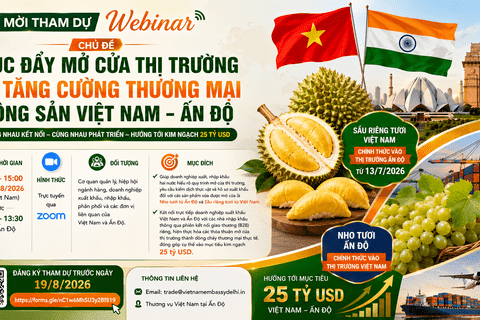 Mời tham dự hội thảo trực tuyến 'Thúc đẩy mở cửa thị trường và tăng cường thương mại nông sản Việt Nam - Ấn Độ'