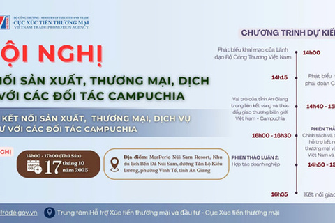 Hội nghị kết nối sản xuất Việt Nam - Campuchia sẽ diễn ra ngày 17/10